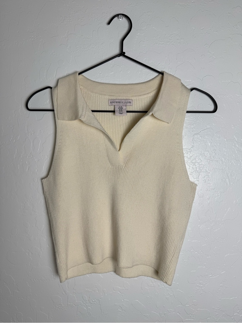 Sincerely Jules Cream Sleeveless Ribbed Knit Polo Crop Top - Picture 4 of 9